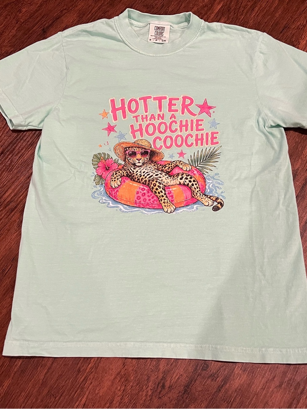 Comfort Colors Mint Graphic Tee with Leopard Pool Float Design